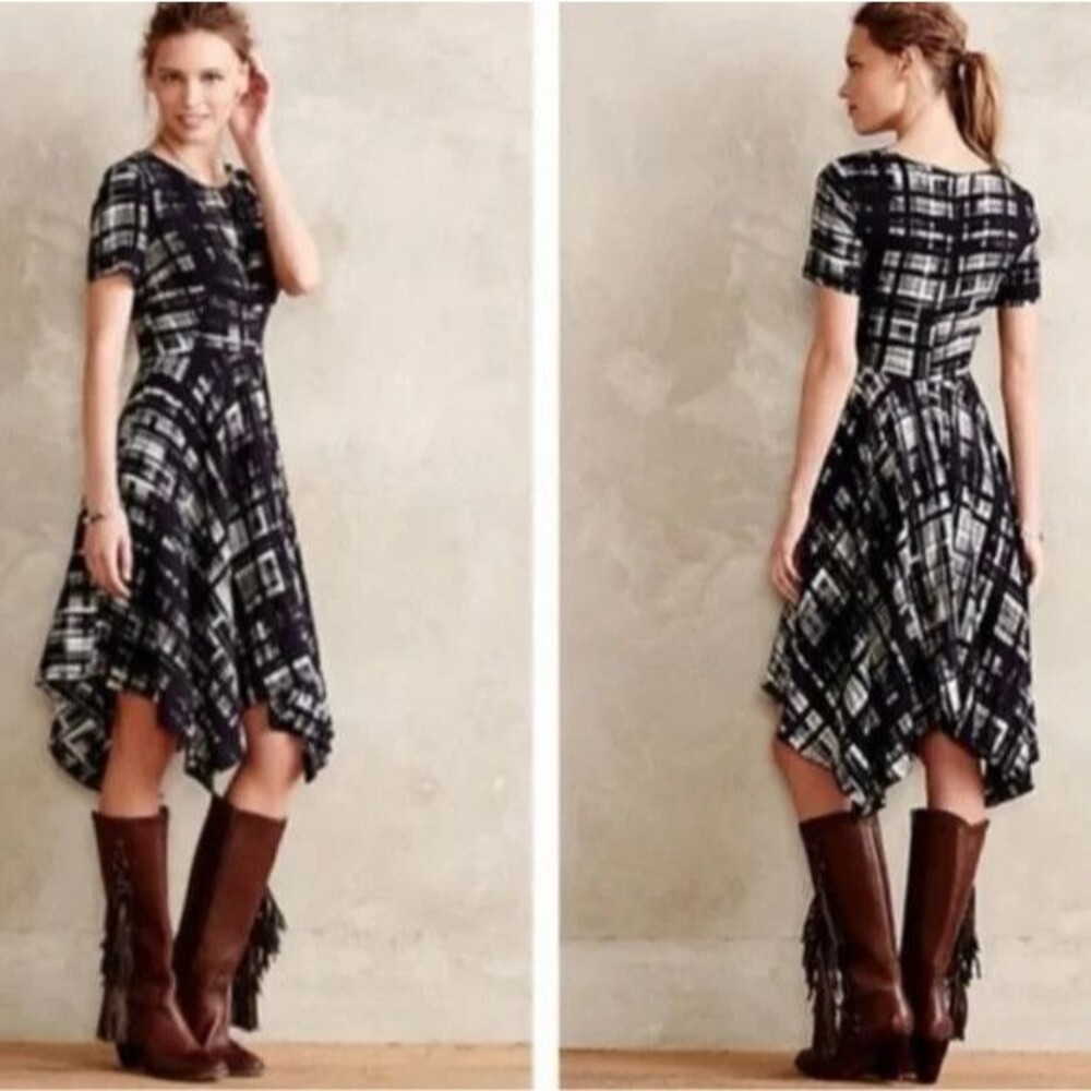 Anthropologie Corey Lynn Calter Painted Plaid Fit and Flare Midi Dress Size  0 - Picture 2 of 16